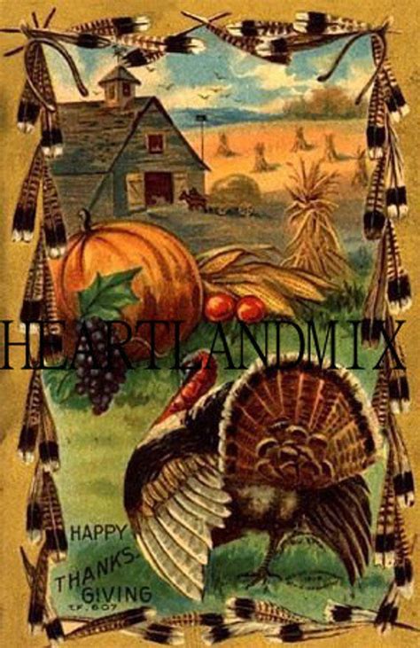 Happy Thanksgiving Vintage Image Turkey, Pumpkin, corn field, barn ...