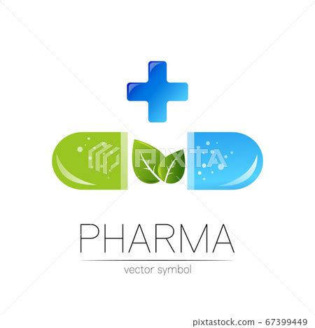 Pharmacy vector symbol with green leaf for... - Stock Illustration ...