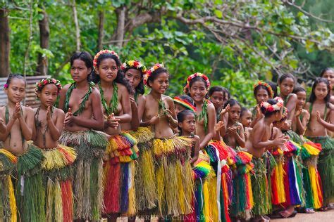 Yapese girls in traditional clothing at Yap Day Festival, Yap Island, Federated States of ...