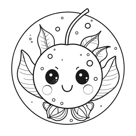 Kawaii Cherry Coloring Page With Leaf And Face Outline Sketch Drawing ...