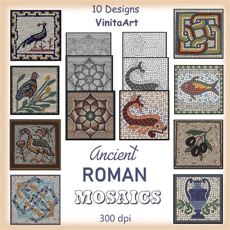 Ancient Roman Mosaics, 10 Designs, Printable, Digital, Downloadable ...