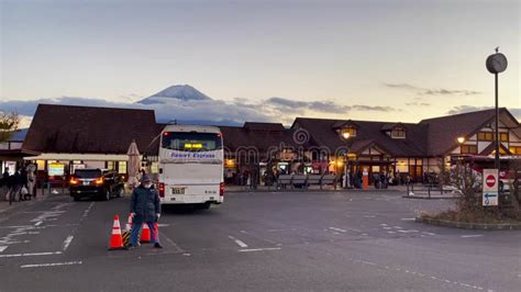 Kawaguchiko Station, with Mount Fuji in the Background As a Station Connecting Trains and Buses ...