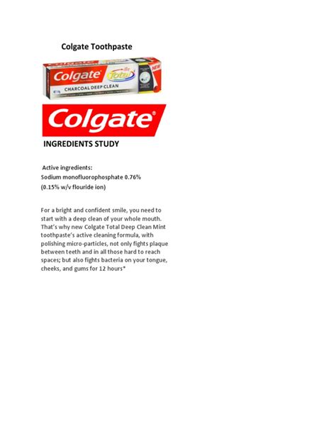 Colgate Toothpaste: Ingredients Study | PDF