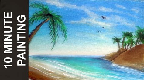 Painting a Tropical Beach Seascape with Acrylics in 10 Minutes ...