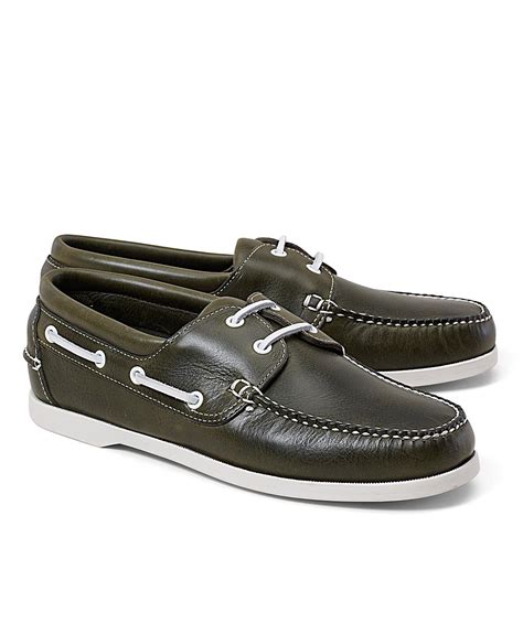 Brooks Brothers Leather Boat Shoes in Green for Men | Lyst