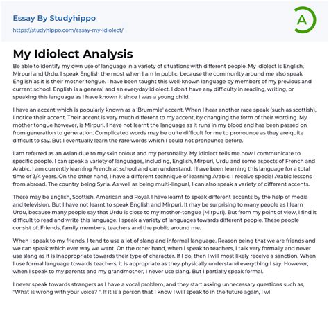 My Idiolect Analysis Essay Example | StudyHippo.com