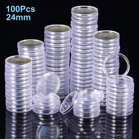 24 mm Airtight Coin Holder Capsules, EEEkit 100Pcs Clear Round Plastic ...