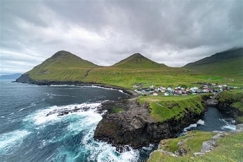 Natural Harbor From The Fishing Village Gjógv With Impressive Landscape, Gjógv, Faroe Islands ...