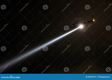 Police Helicopter with Searchlight at Night Stock Image - Image of night, search: 90520747