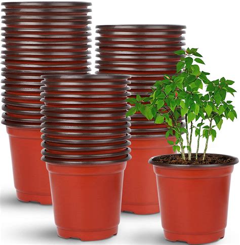 Manunclaims 50 Packs 4 Inches Plastic Plant Nursery Pots with Drainage ...