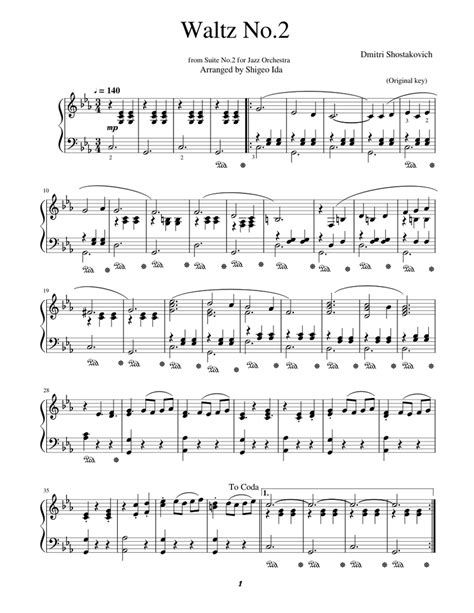 Waltz no. 2 - Dmitri Shostakovich Sheet music for Piano (Solo) | Musescore.com