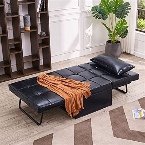 Vonanda Faux Leather Ottoman Sofa Bed, Small Modern Couch Multi ...