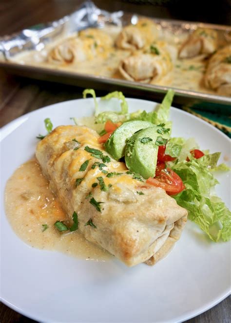 Smothered Chicken Burritos with Green Chile Sauce | A Hint of Honey