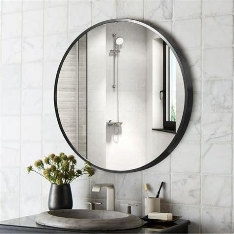 NeuType 36" Black Round Wall Mirror Modern Accent Mirror Wall Decor Circle Mirror Aluminum Alloy ...