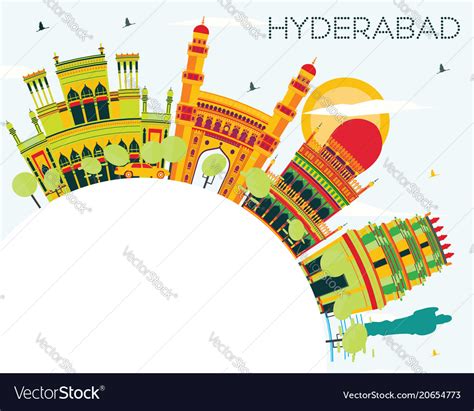 Hyderabad city skyline with color buildings Vector Image