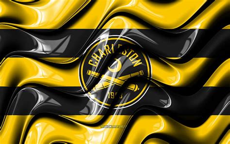 Charleston Battery flag, , yellow and black 3D waves, USL, american soccer team, Charleston ...