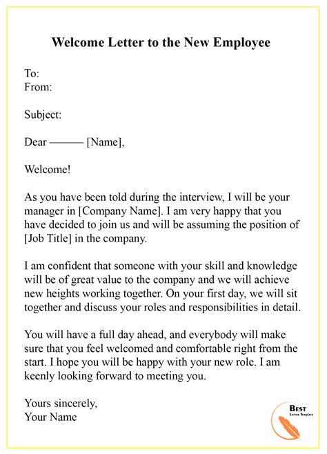 Welcome Letter to New Employee – Format Sample & Example