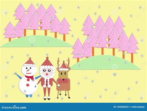 Christmas Card with Santa Snowman Reindeer Illustrations Stock ...