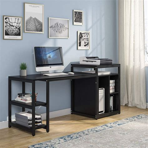 Tribesigns 47 Inch Computer Desk with Storage Shelves, Home Office Desk with Reversible Printer ...