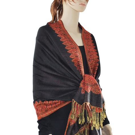 Pashmina Border Pattern Black - Wholesale Scarves City