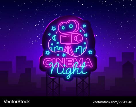 Cinema night neon logo movie night neon Royalty Free Vector