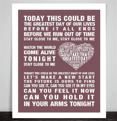 Take That Greatest Day Music Song Lyric Print Poster Art Heart Picture ...