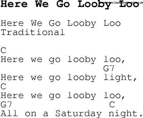 Childrens Songs and Nursery Rhymes, lyrics with easy chords for Here We Go Looby Loo