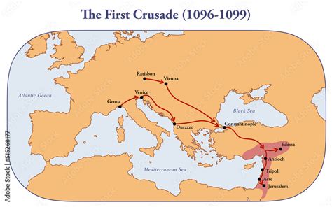 Map of the first crusade route Stock Illustration | Adobe Stock