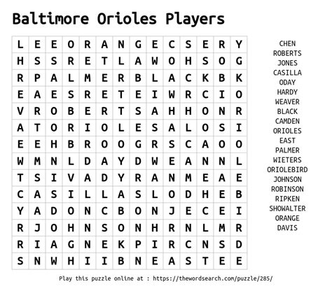 Download Word Search on Baltimore Orioles Players