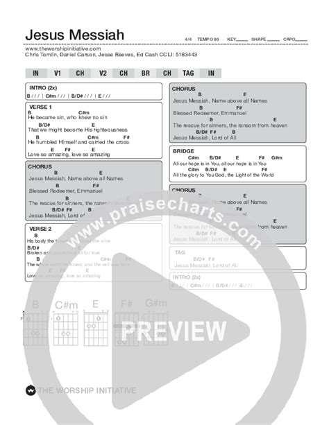 Jesus Messiah Chords PDF (Shane & Shane / The Worship Initiative ...