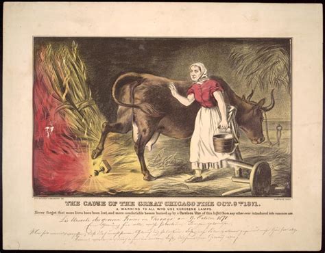 The Cause of the Great Chicago Fire Oct. 9th 1871; Kellogg & Buckeley, Lithograph, ca. 1872 ...