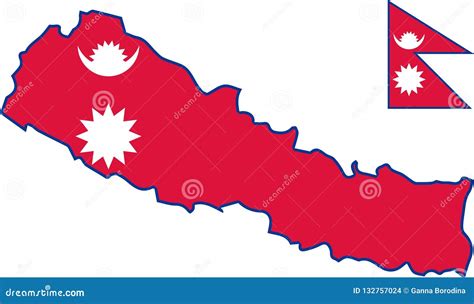 Vector Map of Nepal with Flag. Isolated, White Background Stock Vector - Illustration of ...