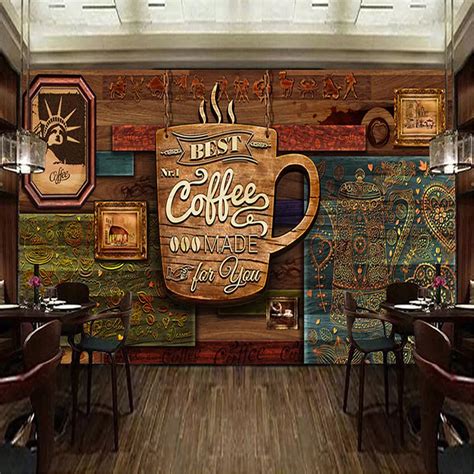 Custom 3D Hand Drawn Premium Vintage Cafe Wall Covering | Etsy