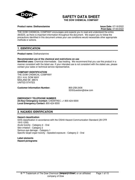 Diethanolamine (DEA) - Safety Data Sheet-En | PDF | Occupational Safety And Health | Medical ...