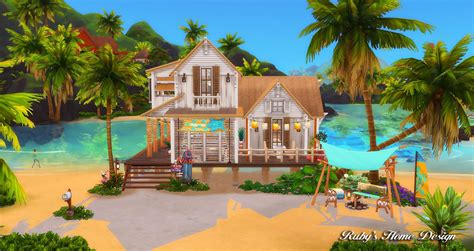 Sims 4 Beach Hideout 熱帶島嶼小屋 [No CC] [ Ruby's Home Design ]