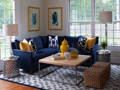 Image result for gray navy yellow living room | Blue sofas living room, Blue living room decor ...