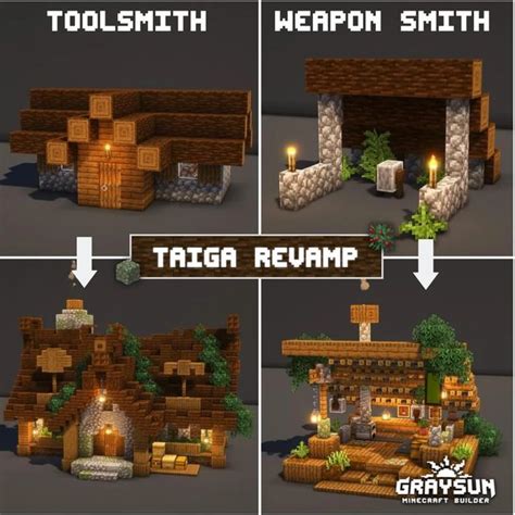 Graysun | Minecraft Builds on Instagram: "Minecraft Taiga Village Revamp PART 2 - Toolsmith ...