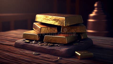 Gold Bars on Table Close-up Stock Illustration - Illustration of ...