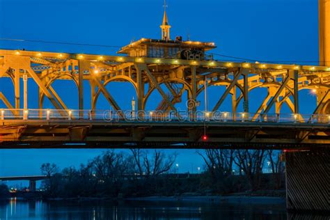 Night View of the Famous Tower Bridge of Sacramento Stock Image - Image ...