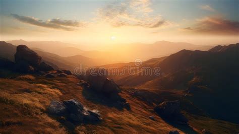 Sunset View from the Top of a Mountain Stock Illustration ...