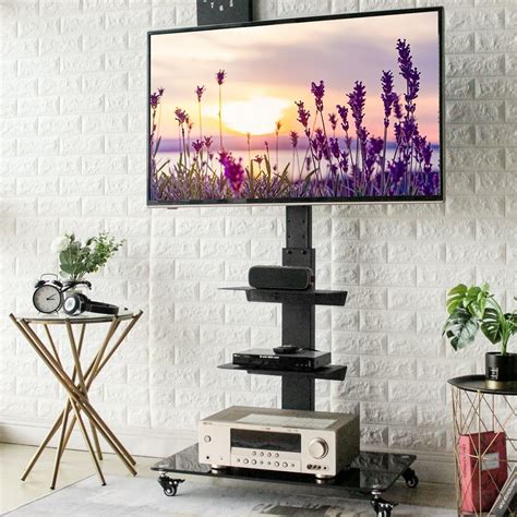 5Rcom Modern Rolling Tall TV Stand with Wheels for TVs up to 70", Black Finish - Walmart.com ...