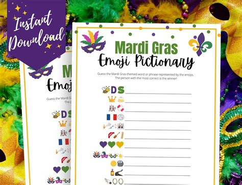 Mardi Gras Emoji Pictionary Game Fun Mardi Gras Games for - Etsy