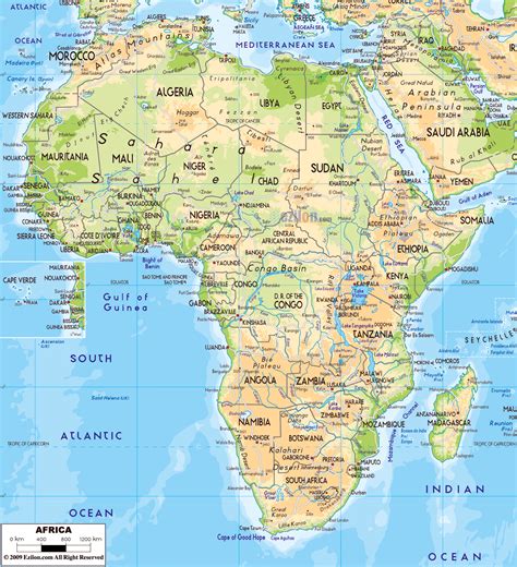Large physical map of Africa with major roads, capitals and major cities | Africa | Mapsland ...
