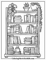 Bookshelf Shelf Bookcase Coloring Drawing Book Shelves Pages Draw Color  sketch template