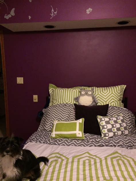 Purple and green bedroom | Chevron bedroom, Bedroom green, Bedroom inspirations