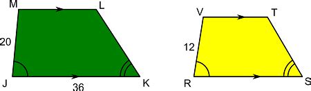 The two trapezoids are similar. What is the length of overline RS? A. 12 B. 21.6 C. 23.6 D. 28 ...