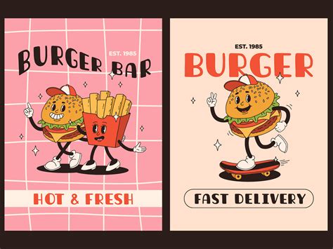 Retro burger poster set by Tanya Bosyk on Dribbble