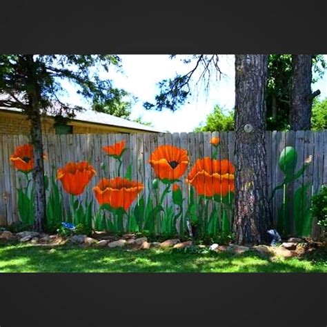 Painted Flowers On Fence Ideas - SUNFLOWER