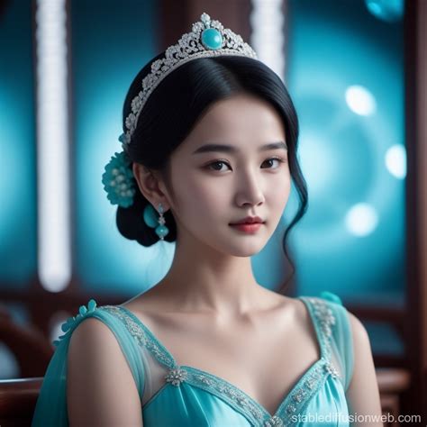 Teenage Xinjiang Girl on Uranus with Cyan Attire | Stable Diffusion Online