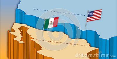 Usa And Mexico Border Map With National Flags Vector Illustration ...